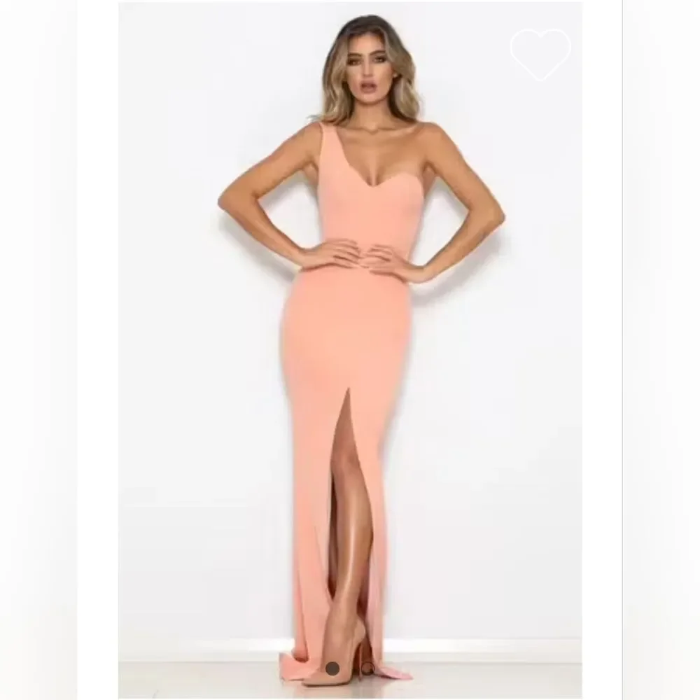 NWT Abyss By Abby Elegant Peach One-Shoulder Dress Sz Xs